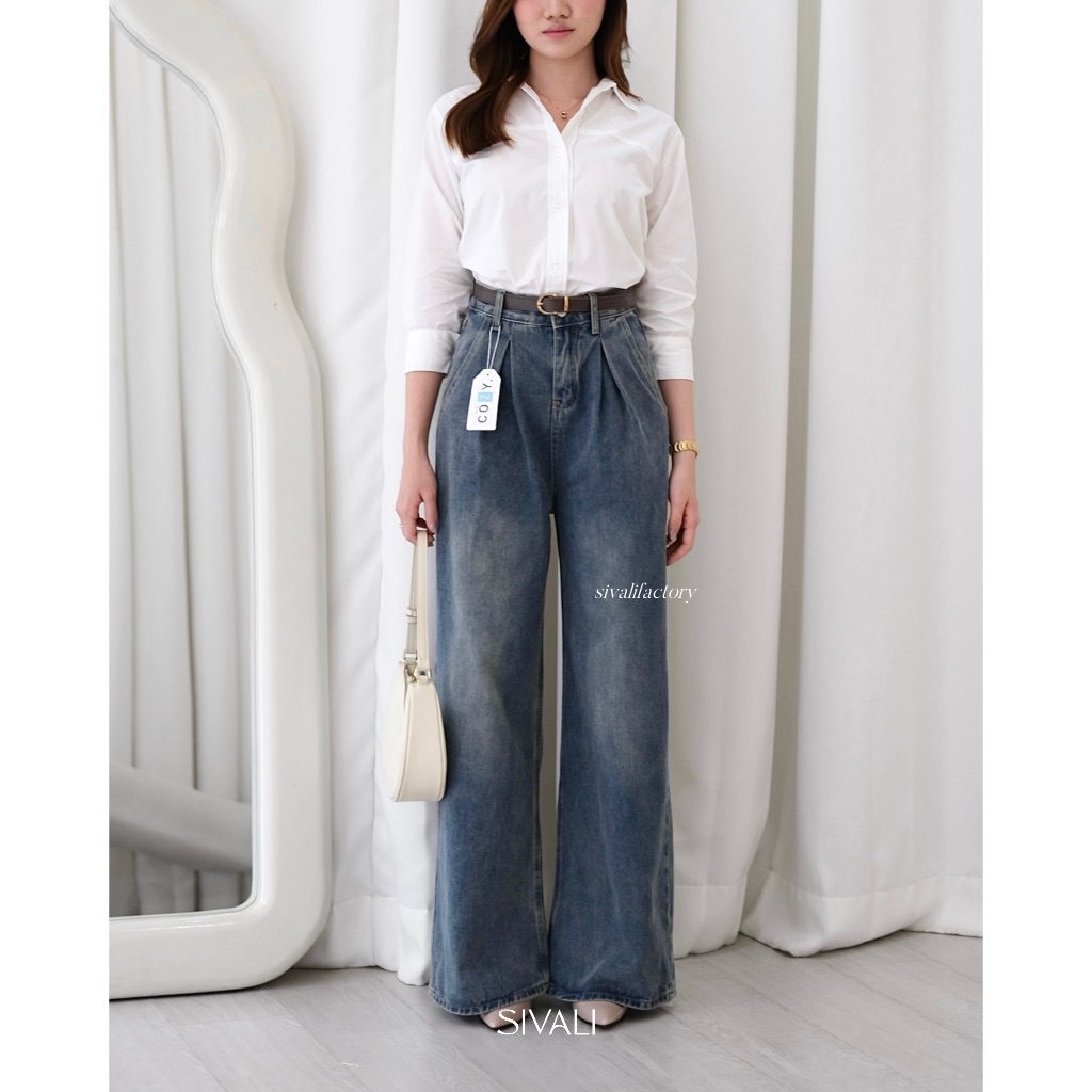SIVALI Urban Jeans - ผู้หญิงเอวสูงขากว้างตัดยาวเกาหลีหลวมกางเกงยีนส์คุณภาพพรีเมี่ยม Culottes S-XL