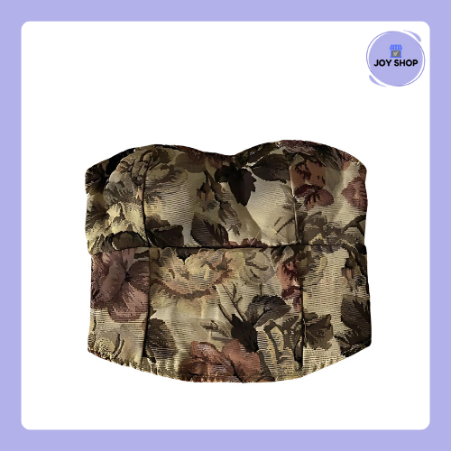 JOYSHOP Top Vintage Floral Premium Sabrina Kemben Lace Vest V คอ Crop Top Slim Fit BRK48