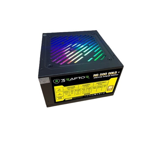 แหล่งจ่ายไฟ PSU Gaming 3 RAPTOR RG-500 GOLD+ พัดลม 500 วัตต์ RGB rg500