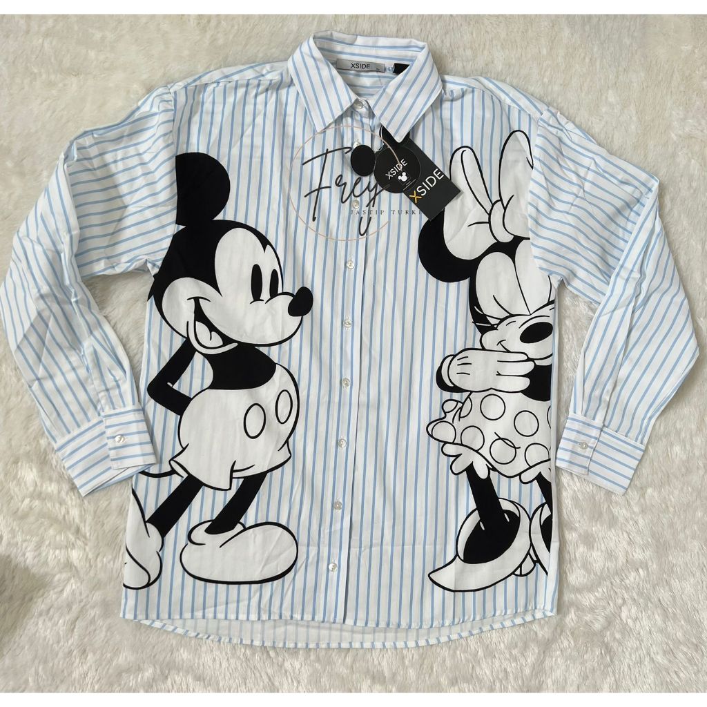 การชําระเงินเสื้อเชิ้ตแขนยาวพิมพ์ลาย LCW XSIDE Mickey and Minnie Mouse