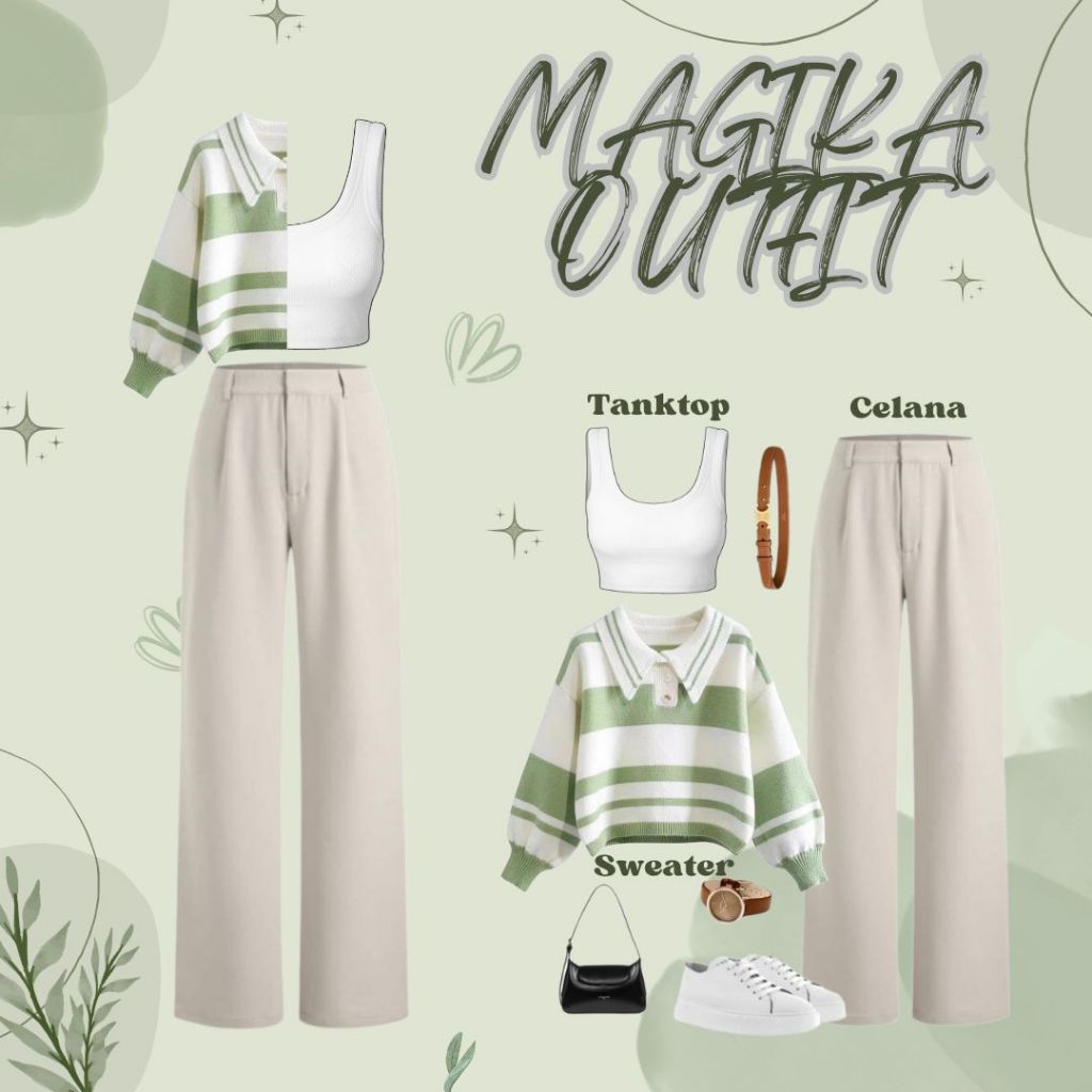 Magika Outfit Tanktop Spandex Blouse Sweater Strip กางเกงถักถัก Jennie กางเกง