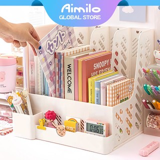 Aimilo Rak Buku Minimalis Aesthetic Tempat Buku Desktop Organizer File Serbaguna Box File Rak Buku Sekat
