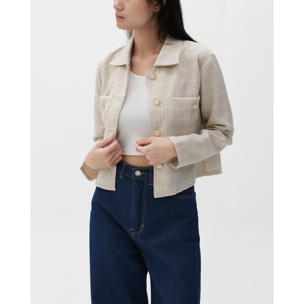 Haerin Blazer Hulm โกดังเสื้อเบลเซอร์ผ้าทวีตของผู้หญิง