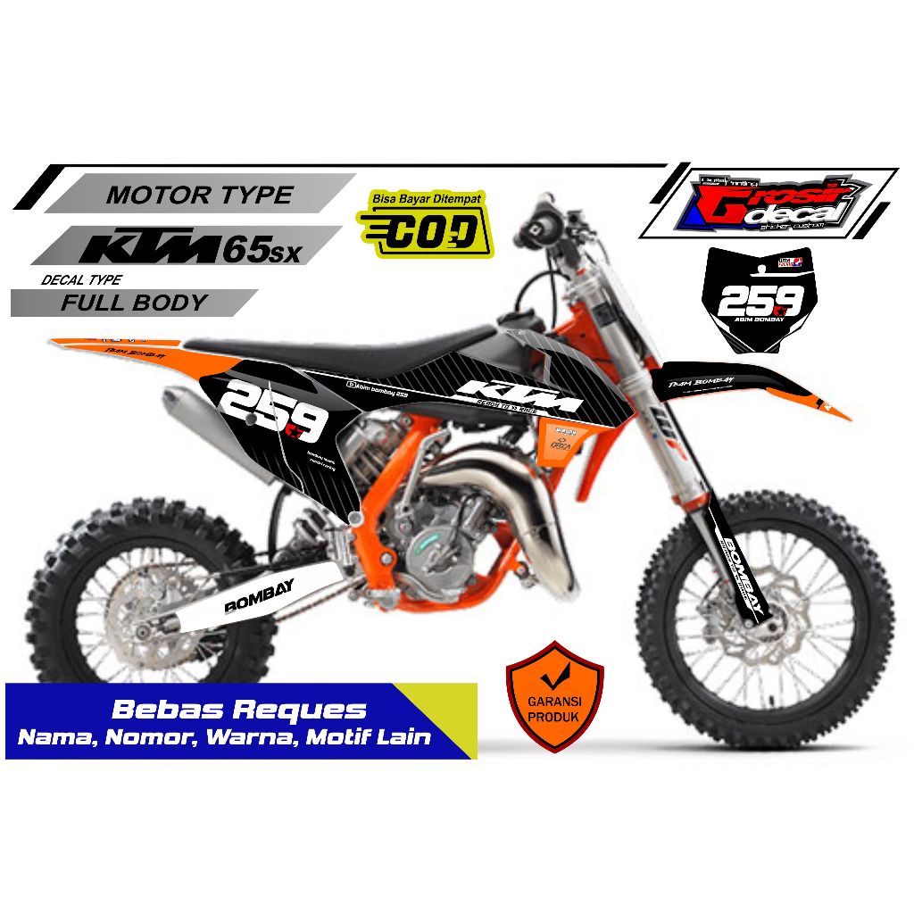 Decal Sticker Mini Trail Sticker KTM 65cc New Black Full Body Free Custom
