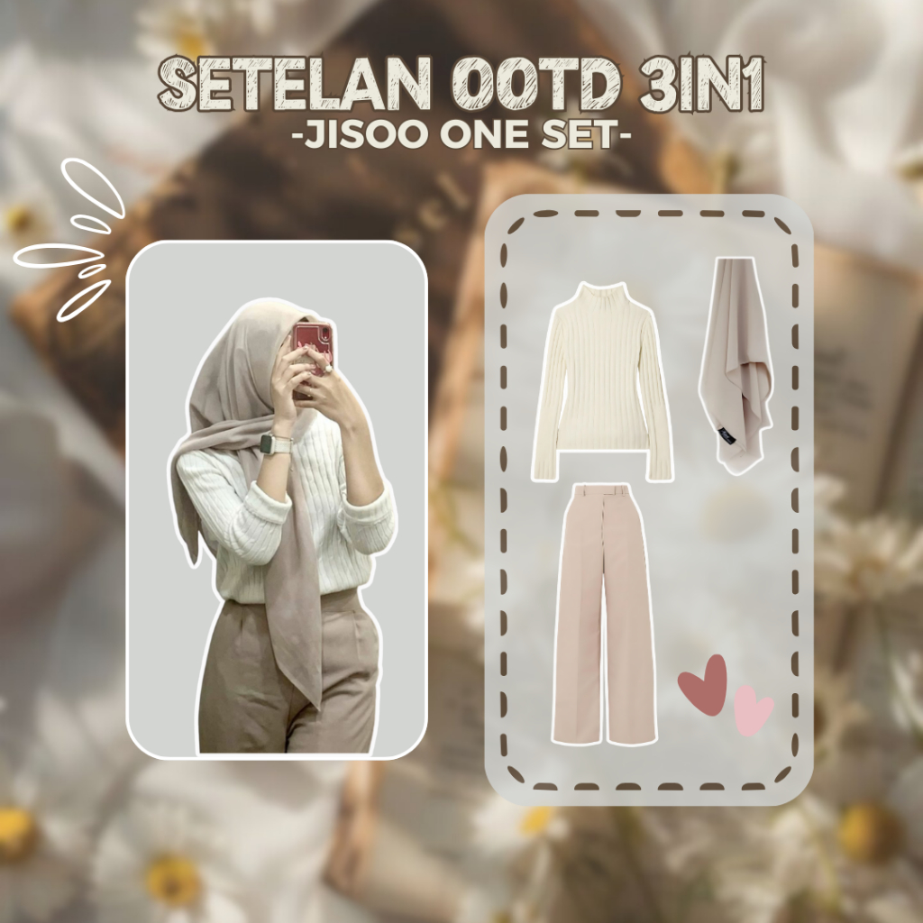 3 in 1 One set for Teenage Women สไตล์เกาหลีล่าสุด (เสื้อคอเต่า+Trousers+Bella square) Contemporary 