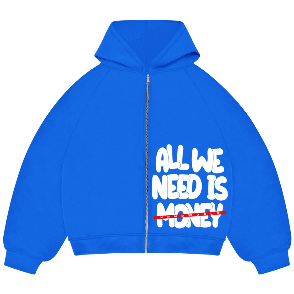 HPND - Stay Money Blue Boxy Hoodie / Boxy Zipper Hoodie / Boxy Zipper 280-300gsm ขนแกะ