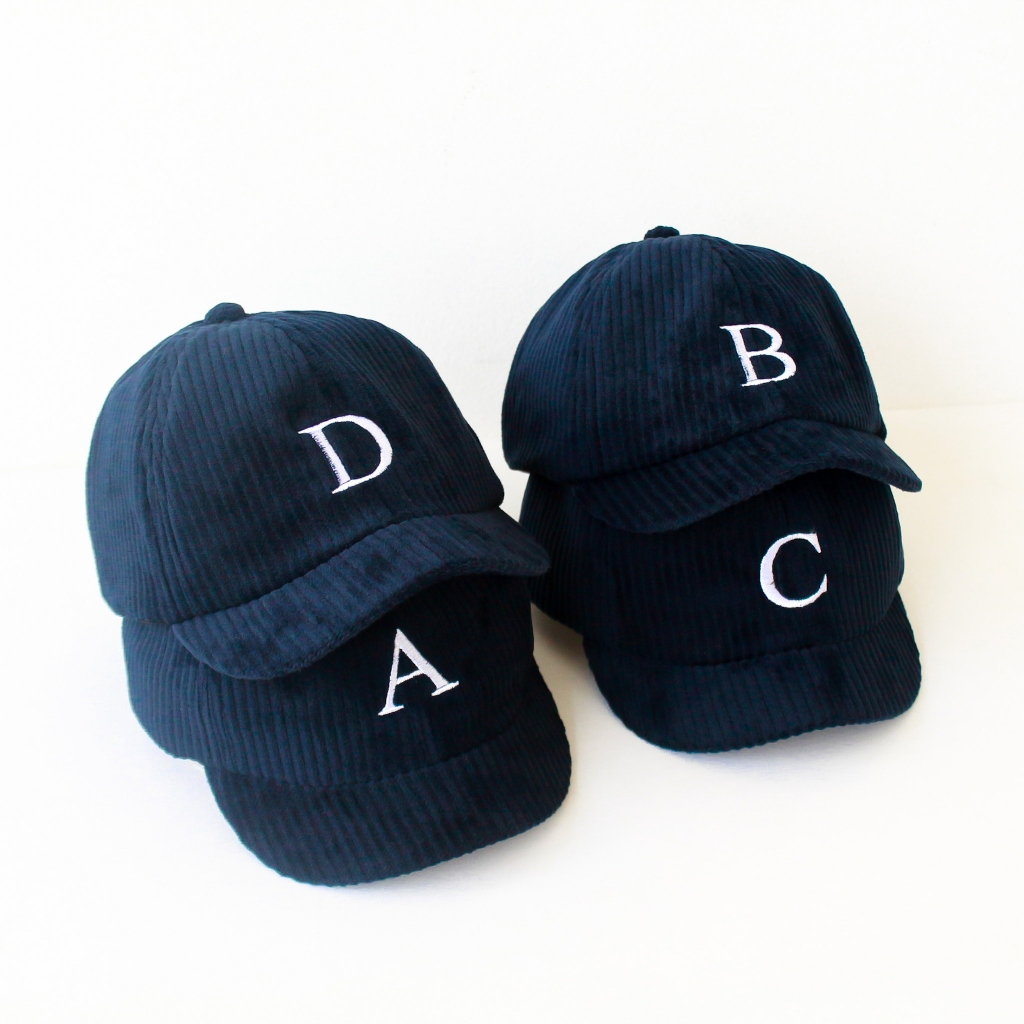 Bobo_store03 – หมวกเบสบอลแฟชั่นสําหรับเด็ก 6 เดือน-3 ปีเริ่มต้น AZ Corduroy ตัวอักษรพรีเมี่ยมสีกรมท่า
