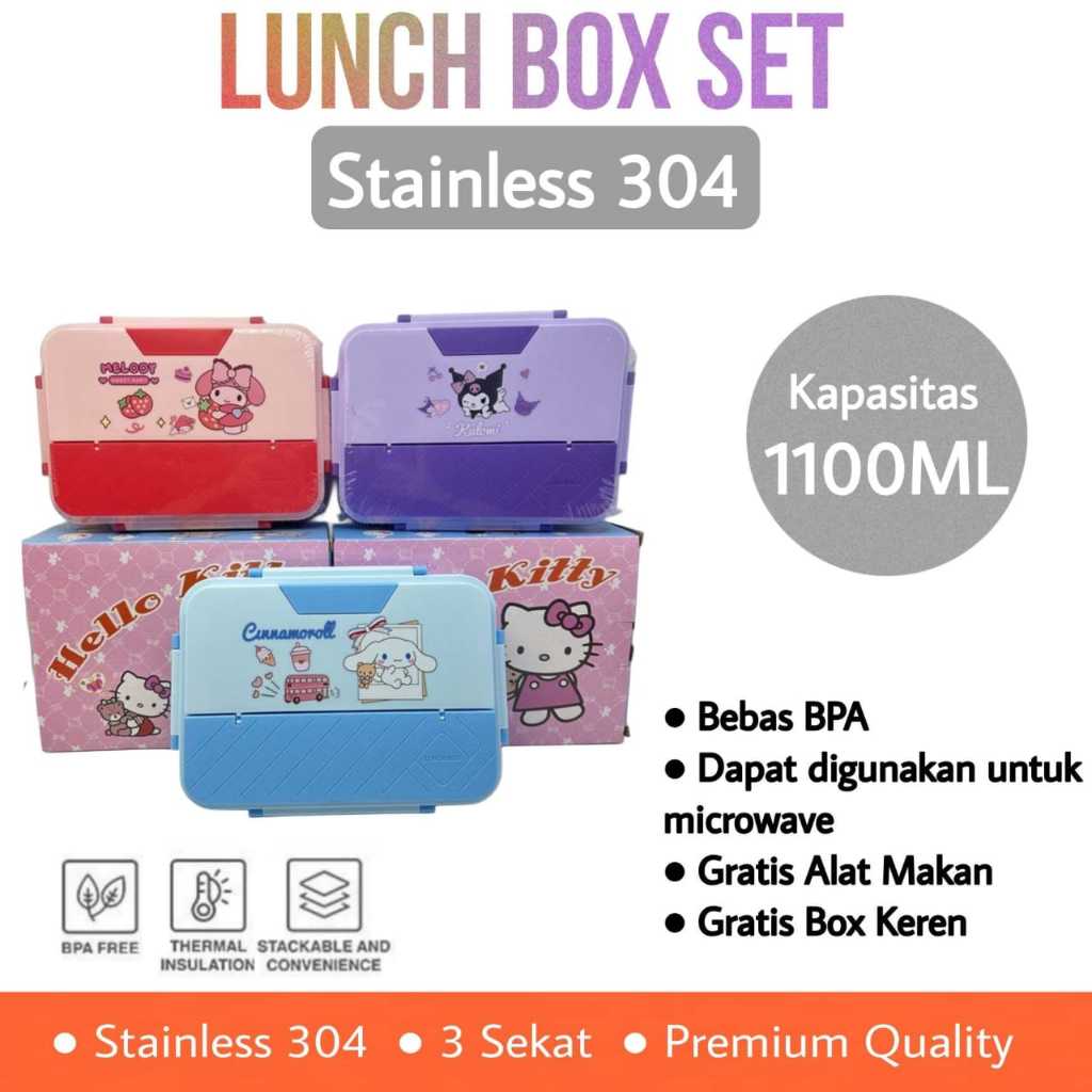 LUNCH BOX SET สําหรับ SCHOOL CHILDREN MADE OF STAINLESS STEEL BPA FREE 1100ML/ LUNCH BOX/ CHILDRENS 