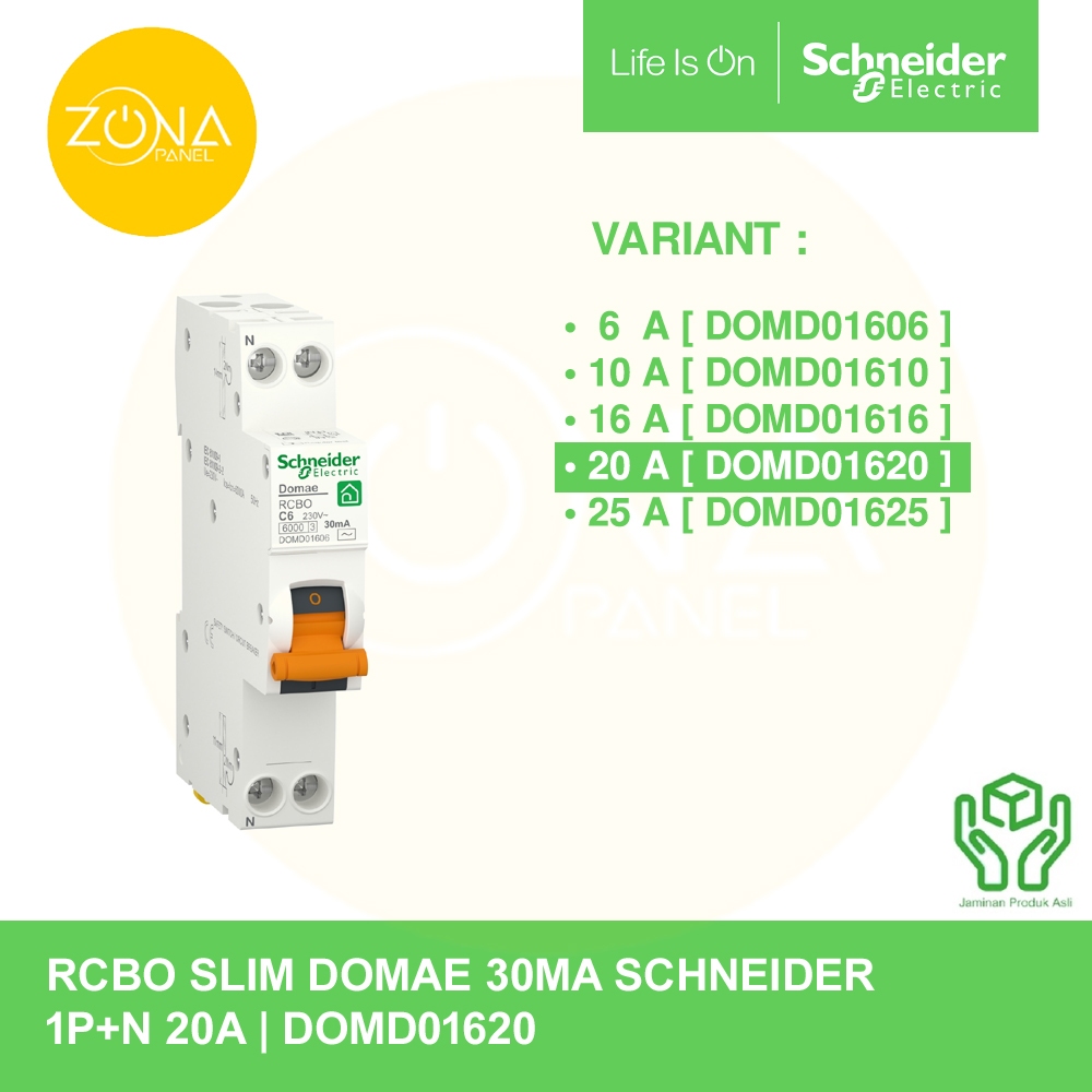 RCBO ใหม่ DOMAE SLIM SCHNEIDER 1P+N 30MA 20A 6KA DOMD01620