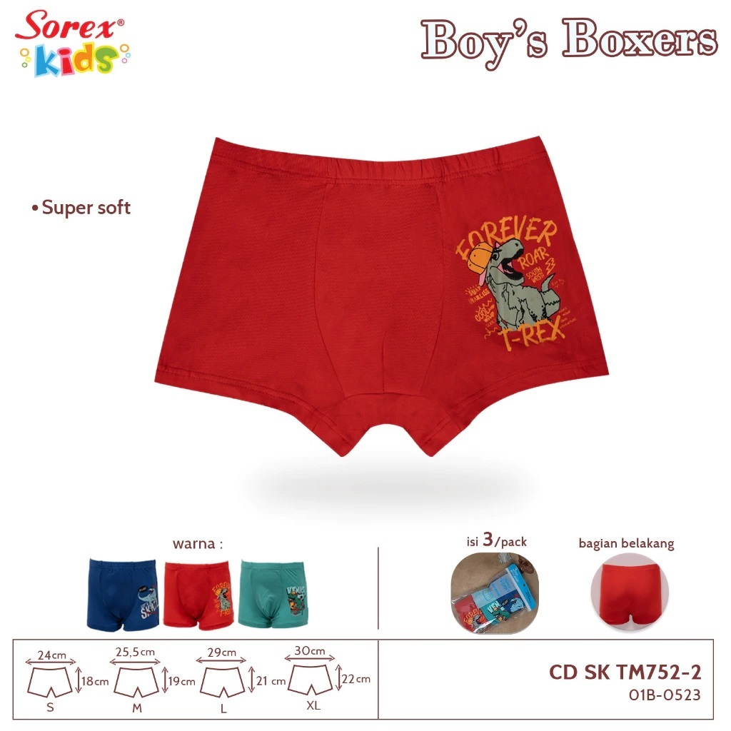 (6pc) Sorex Kids CD Tm 752 | Sorex Kids กางเกงบ็อกเซอร์เด็กชาย Super Soft - Syahfa Online