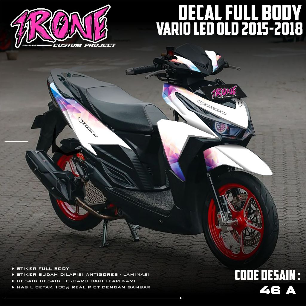 IRONE CUSTOM PROJECT สติกเกอร์ Honda Vario LED 2015-2017 Full Body การออกแบบล่าสุดคุณภาพพิมพ์รหัส 46