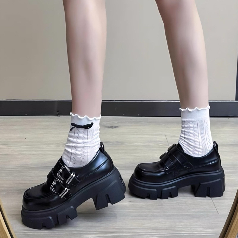 ข้อเสนอที่ดีที่สุด DOCMART รองเท้าผู้หญิง SEUNGRI LOAFERS BLACK DOUBLE BUCKLE LATEST รองเท้าแฟชั่นเก