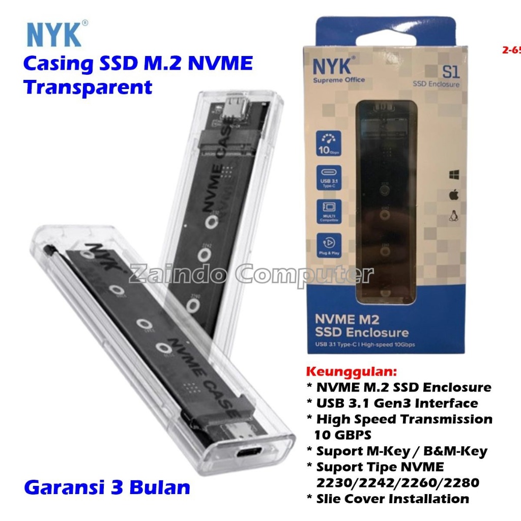 เคส NVME ENSURE CASING SSD M2 NVME NYK TRANSPANTS USB 3.1 ถึง M.2 NVME NYK CASING SSD M.2 NVME USB3.