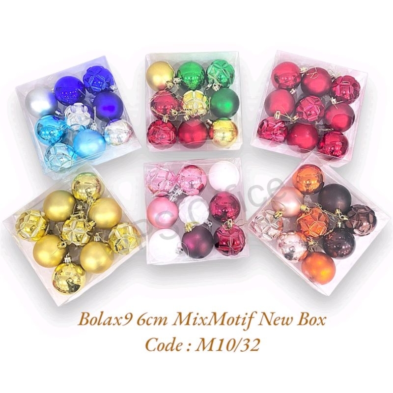 GANTUNGAN Christmas Ball Decoration 6cm บรรจุ 9 P6/24 M10/32 Mixed Motif Balls - Christmas Ball Deco
