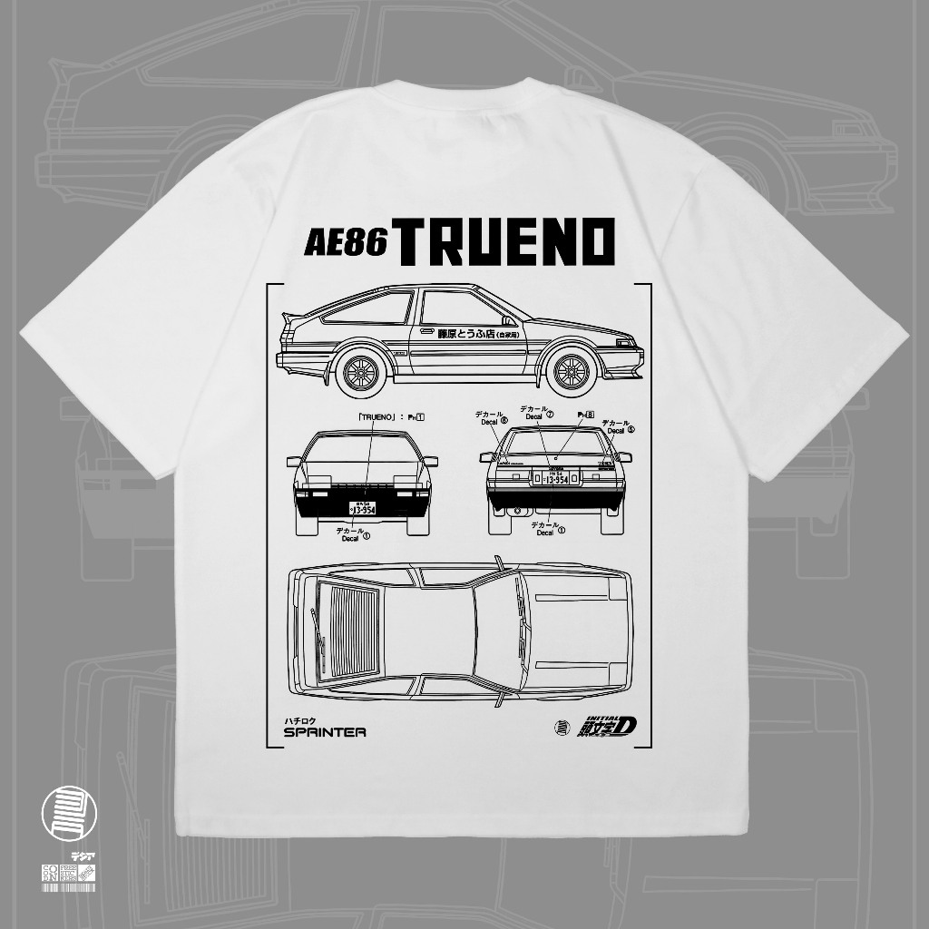 เสื้อยืด AE86 TRUENO Hachiroku Initial D รถ Drift อะนิเมะมังงะ Wibu ญี่ปุ่นผ้าฝ้าย Combed 24s DJA ผ้าเสื้อยืด