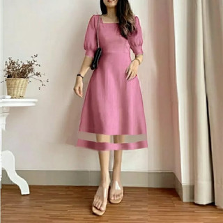 TERLARIS DRES ALIKA KOMBINASI TILE SCUBA/DRESS KEKINIAN/DRESS KANTOR/DRESS CANTIK SIZE S.M.L.XL acara casual formal natal