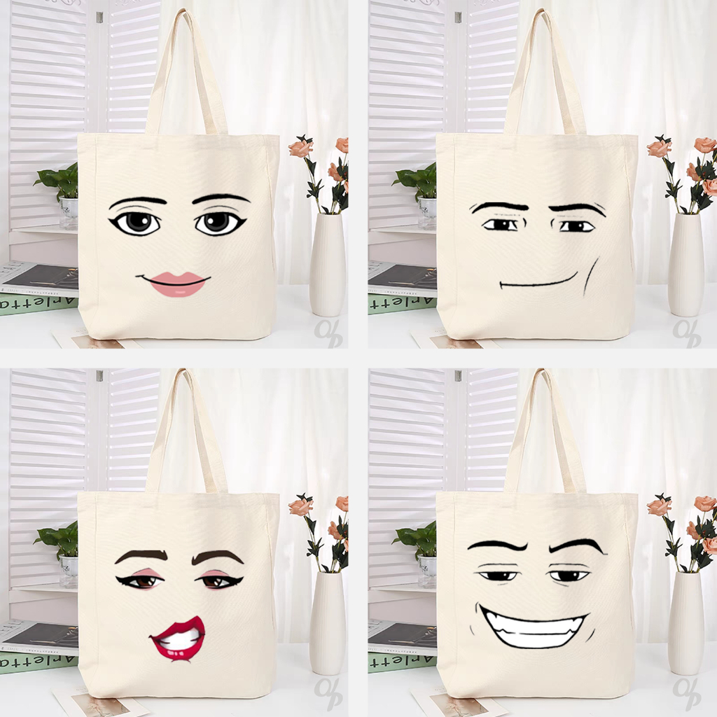 Roblox / Sigma Mewing Motif Canvas Tote Bag / Tote Bag กระเป๋าช้อปปิ้ง