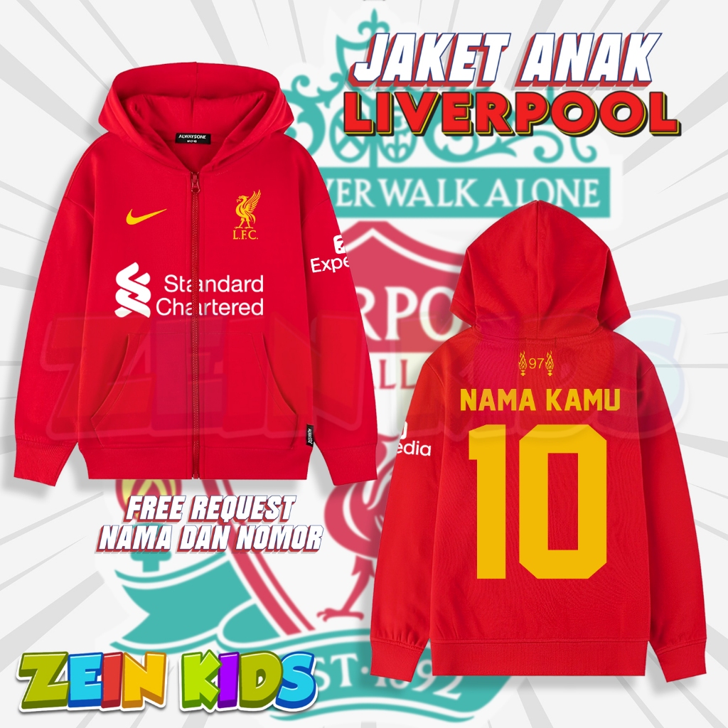 เสื้อแจ็คเก็ตซิปเด็ก ลิเวอร์พูล / เสื้อแจ็คเก็ตเด็ก ลิเวอร์พูล หมวก / เสื้อแจ็คเก็ตฟุตบอลเด็ก