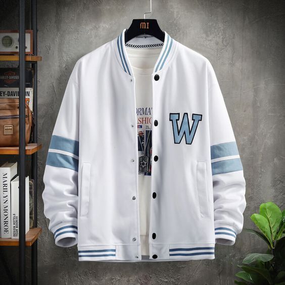 เสื้อแจ็คเก็ตเบสบอลขนาดใหญ่ (M - 6XL) โลโก้ (EMBROIDERRED) W Varsity Baseball Jacket Button Bomber F