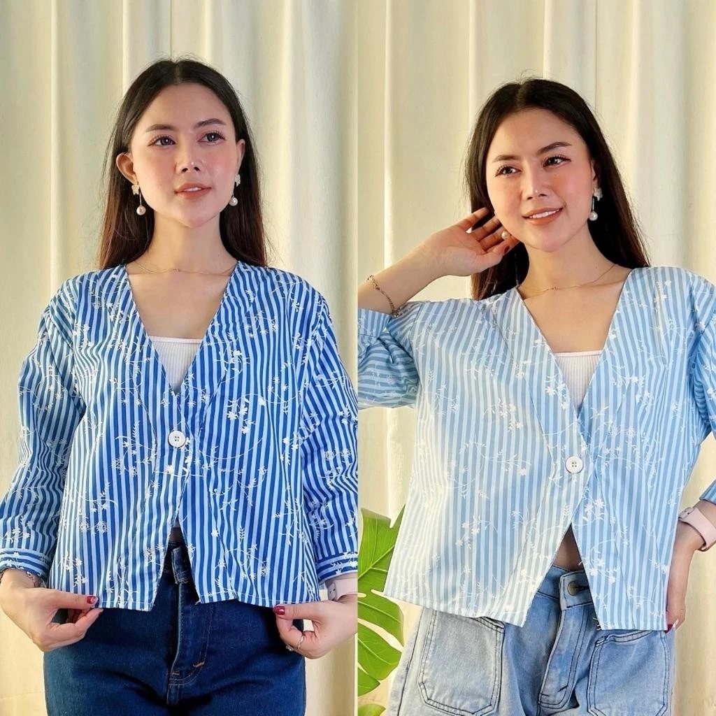C - C EC RANI ปุ่ม BLAZER / HARUKA BLAZER / MOTIF STRIPED BLAZER / เสื้อผ้าลําลองผู้หญิง / CURENT LO