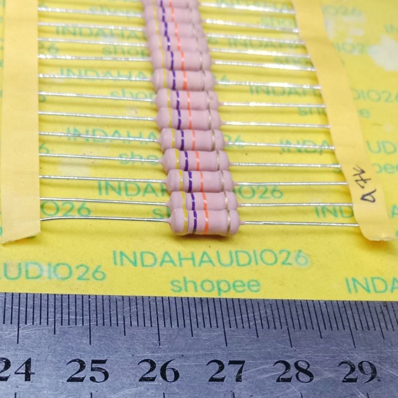 สีชมพู 47K 1W 5% ทองแดงฟุตตัวต้านทาน 47 k 1 วัตต์ 47 กิโล โอห์ม 1 w 1 วัตต์ 5 เปอร์เซ็นต์ 47k 1w