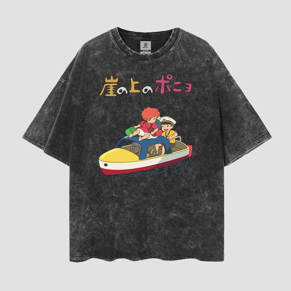 Ponyo Studio Ghibli Retro Vintage Style Oversize Washed Tee