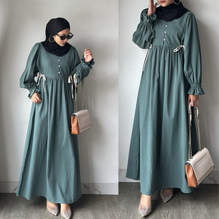 KARAYA - LEODY | (654) Linen Ribbon Dress Long Gamis Wanita Linen Panjang Pita