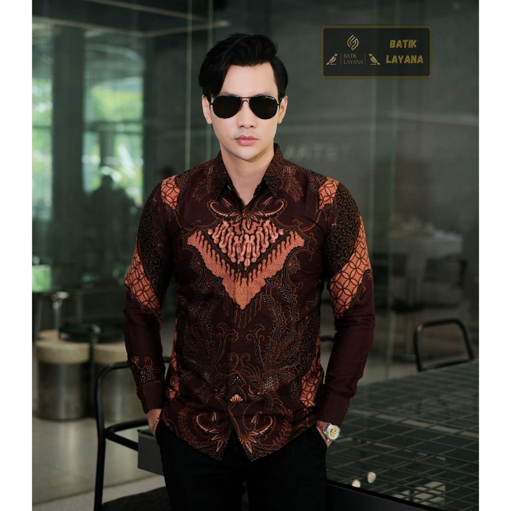 Kemeja Layana Batik Shirt with Wandara Motif Chocolate Nutella Slimfit Premium