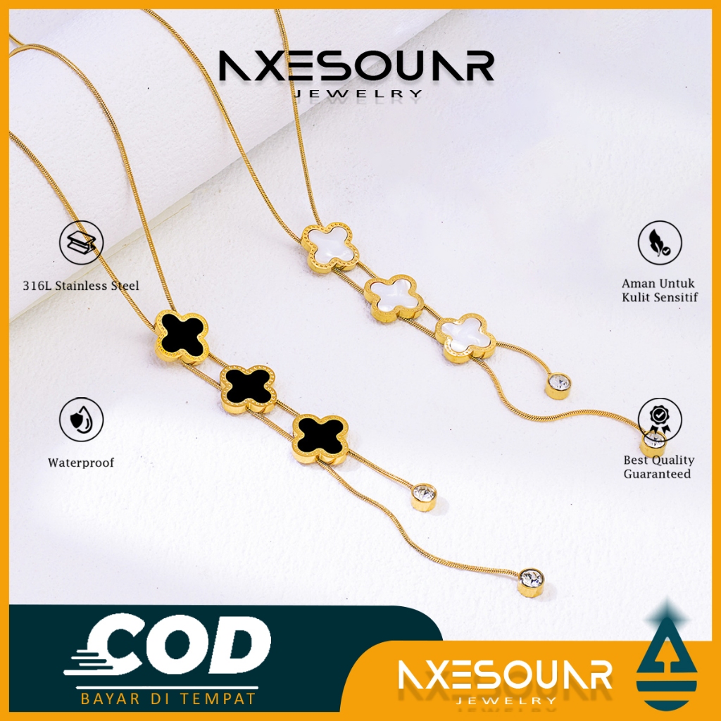 สร้อยคอไทเทเนี่ยมจี้โคลเวอร์บรรจุ3แฟชั่นผู้หญิงสแตนเลสสไตล์เกาหลีป้องกันการจางหาย เคที038rtc