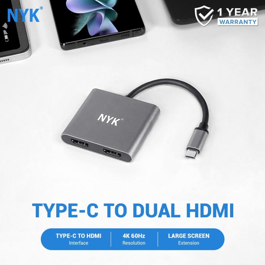 สายแปลง Type-c เป็น Dual Hdmi 4K 60hz 30hz HUB Dual Port HDMI NYK F3