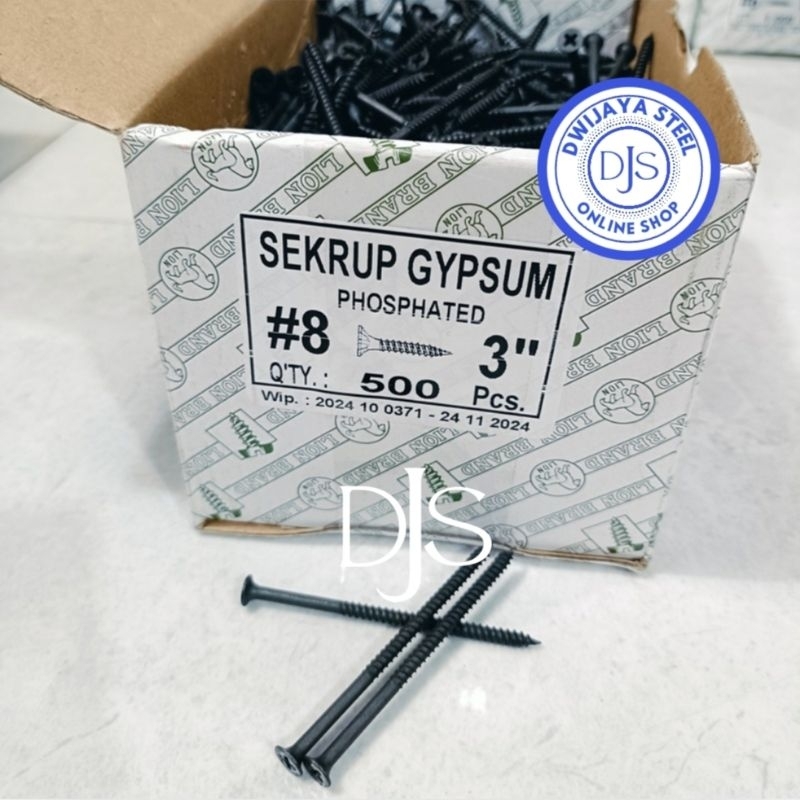 1 กล่อง GYPSUM SCREW L 8X3" สีดํา GIBSUM SCREW LION STEEL GYPSUM DRYWALL SCREW 7CM