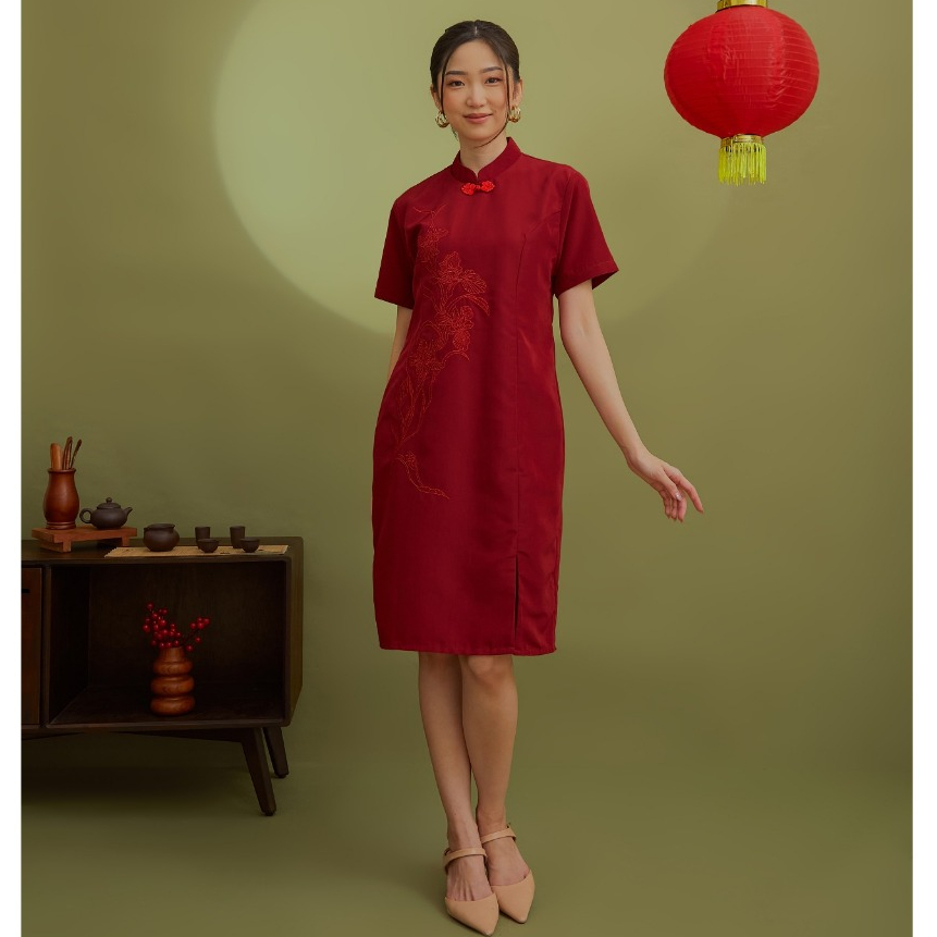 MKY CLOTHING SHORT SLEEVE CHEONGSAM DRESS