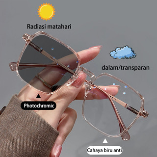 Kacamata Photochromic Anti radiasi Biru Cahaya mata bingkai persegi kacamata komputer wanita Lensa yang bisa diganti