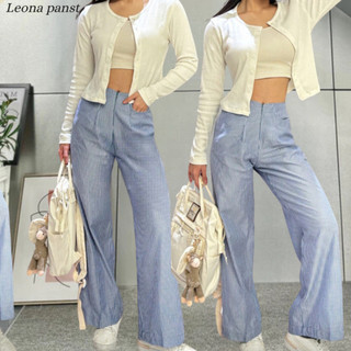 TERLARIS Pants Celana  Panjang terbaru Wanita dewasa kerja Kantor Kuliah reguler formal Motif Garis salur Kulot resleting saku depan Pinstripe