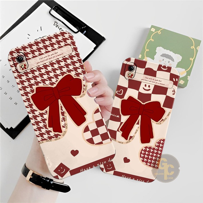 ซิลิโคน VIVO Y91C Y1S Y91 Y71 Y71i Y81 Y83 Y53 Old aesthetic Ribbon Wallpaper Motif - เคสน่ารัก - เค
