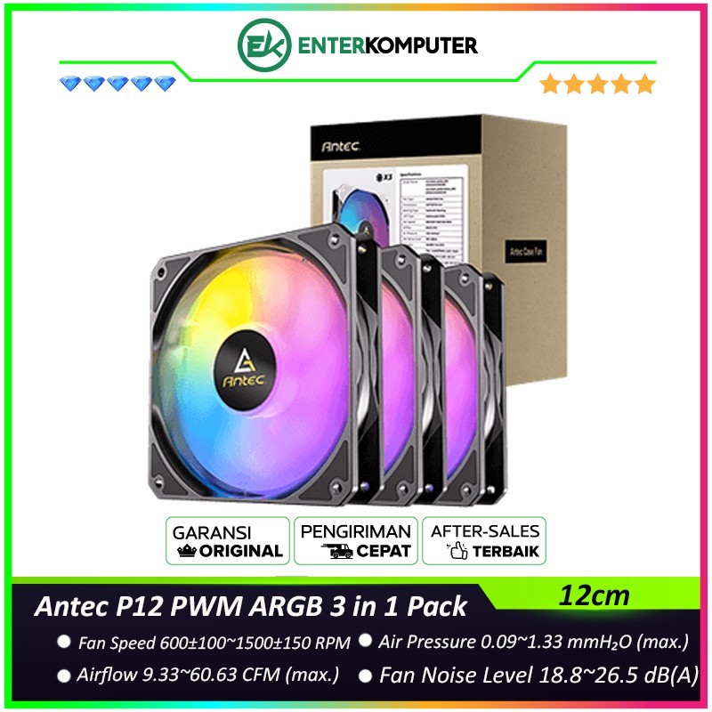 Antec P12 PWM ARGB 3 in 1 Pack พร้อมสายแยก ARGB & PWM 1-to-3 - พัดลม PWM 12 ซม. ARGB PWM