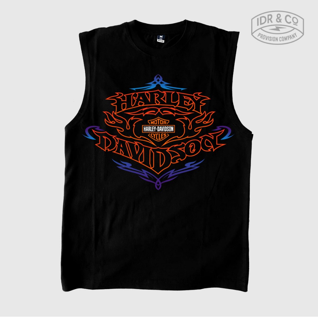 Harley Davidson เสื้อกล้าม Low Cut Muscle Tees Vintage Classic Basic - Gym Sport เสื้อกล้าม - หวีผ้า