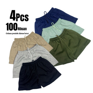 (DAPAT 4 PCS) Celana Pendek Diatas Lutut Unisex Pria dan Wanita Cocok Untuk Dipakai Sehari-hari Santai