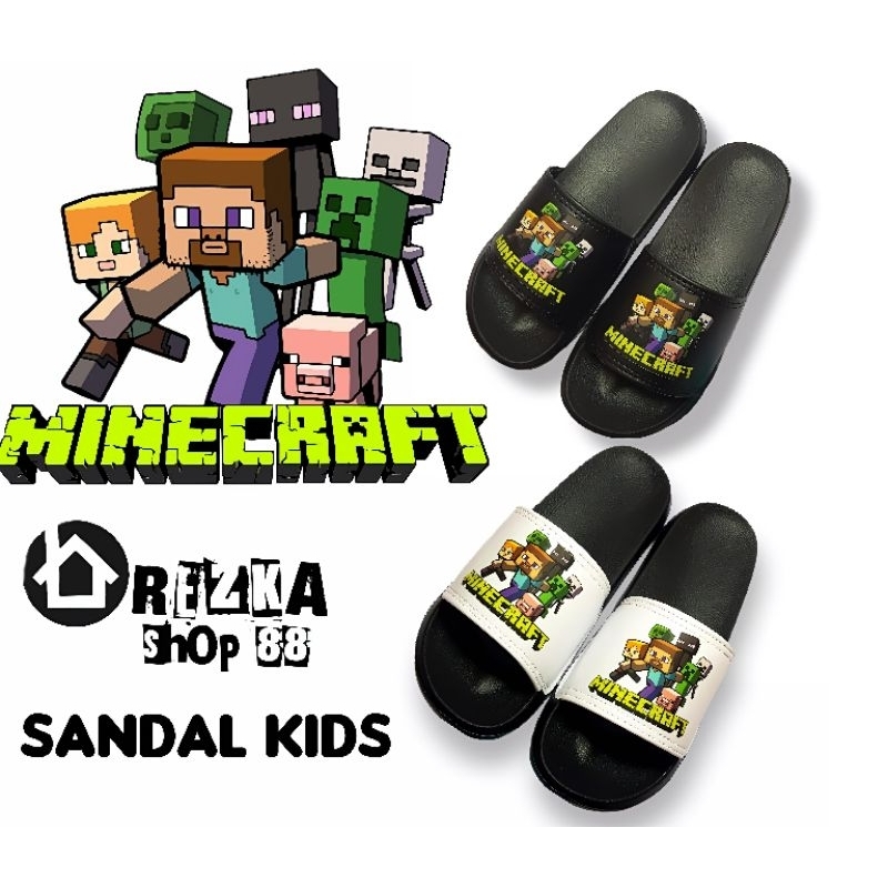 รองเท้าแตะเด็กชายแบบสวมตัวละครออนไลน์ Minecraft