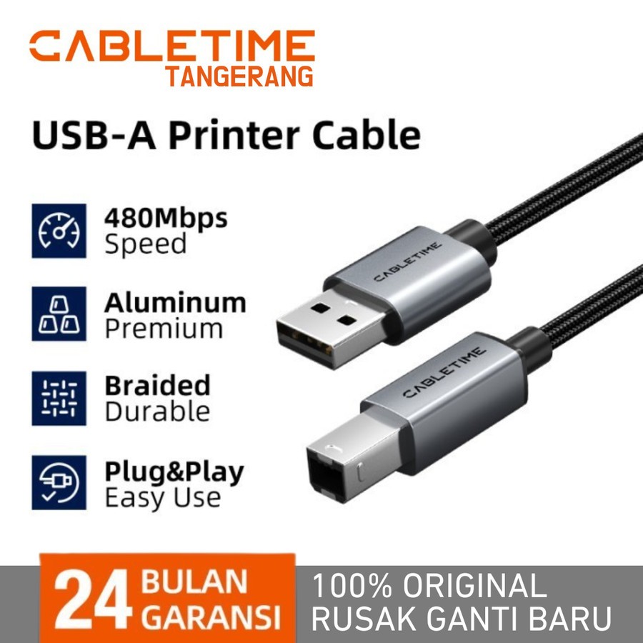 CABLETIME USB-A 2.0 Male to USB-B Male Data Cable For DAC Printer Scanner