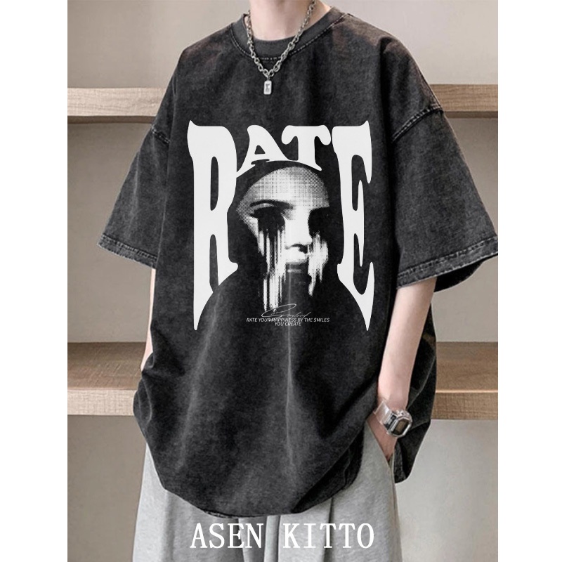 Asen KITTO RATE ผู้ชายผู้หญิงล้างเสื้อยืดขนาดใหญ่ distro เสื้อผ้าต้นฉบับ 100%