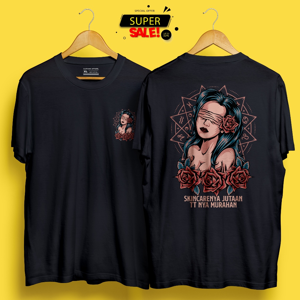 เสื้อยืดผู้ชายสกรีนหน้าหลัง คําผิดเขียนบน SKINCARE MILLION