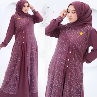 Gamis Free Hijab Pashmina Brukat Pesta Kondangan Wanita Zalfa Dress Lebaran Mewah Elegan Baju Jumbo