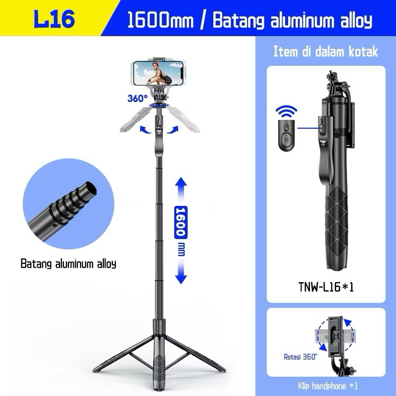 TNW L16 แหนบขาตั้งกล้องบลูทูธSelfie Stickขาตั้งกล้องระยะไกลHPกล้องDSLRtongis 1800 มม.1/4 อะแดปเตอร์