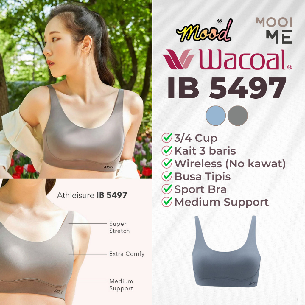 Wacoal Mood IB 5497 Move Sport Bra 3/4 Cup Wireless (Wireless) Thin Foam Plain Medium Support