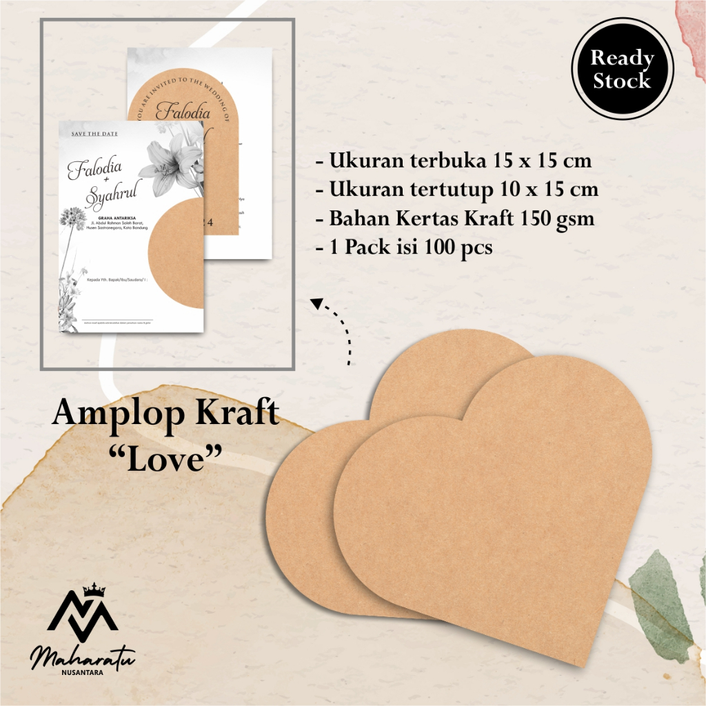 (100 ชิ้น) KRAFT INVITATION ENVELOPE - KRAFT LOVE WEDDING INVITATION BELT
