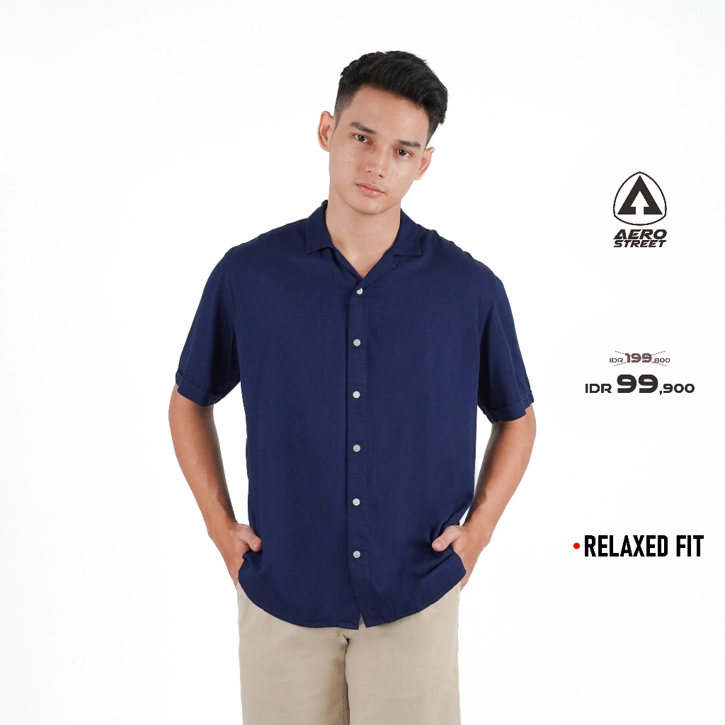 KEMEJA Aerostreet Rayon Marva Navy เสื้อฮาวาย Plain Dark ผู้ชายผู้หญิง QAAAA