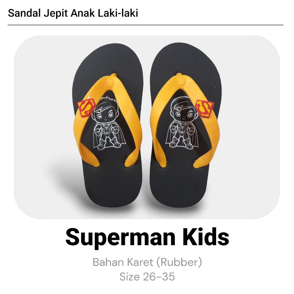 รองเท้าแตะ MERAH Superman | รองเท้าแตะสําหรับเด็ก Superman | คลิปหนีบเด็กชายหญิง | แดง เหลือง ขาว ดํ