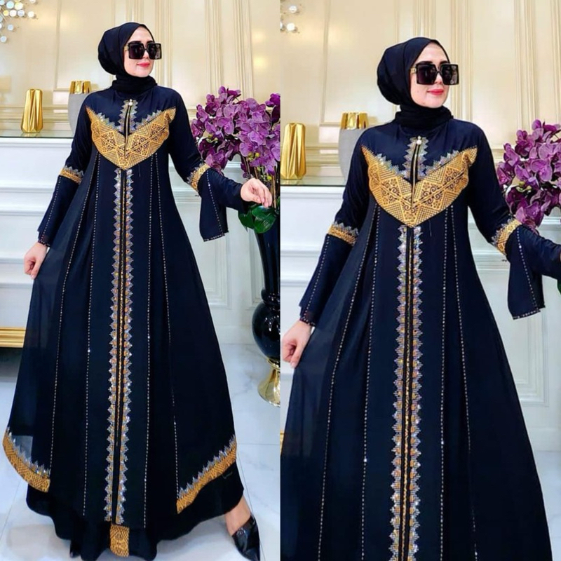 TURKEY ABAYA GAMIS BUSUI BLACK GOLD EMBROIDERY FULL WHITE และ FULL BLACK BUSUI V KALONG HANDS PRINCESS MLN
