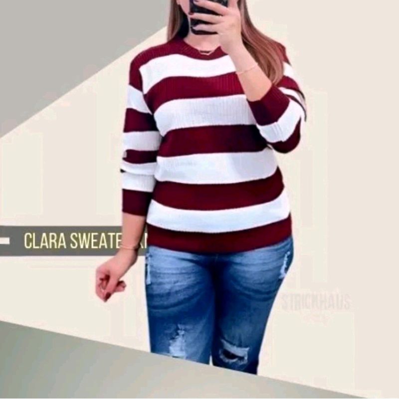เสื้อกันหนาวถัก Zahra Clara/zahra Striped motif เสื้อถัก